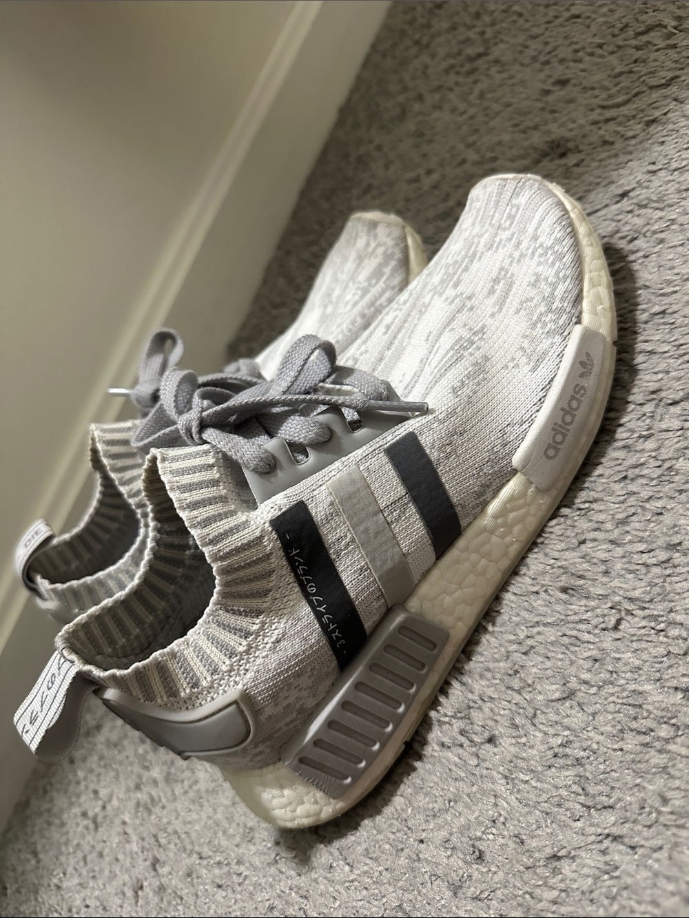 adidas Kids Light Gray Knit Slip-On Sneakers with Dark Gray Stripes